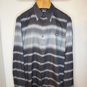 Diesel Men's Black and Gray Striped Button Down Shirt NWT